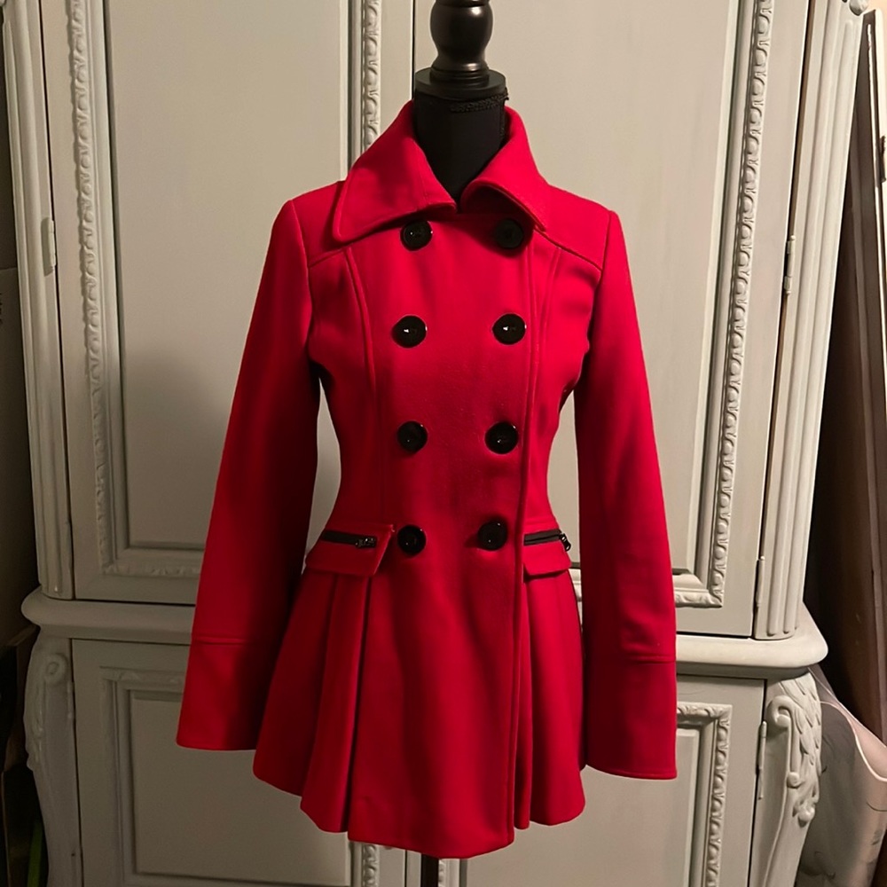 Red cute and flattering trench coat